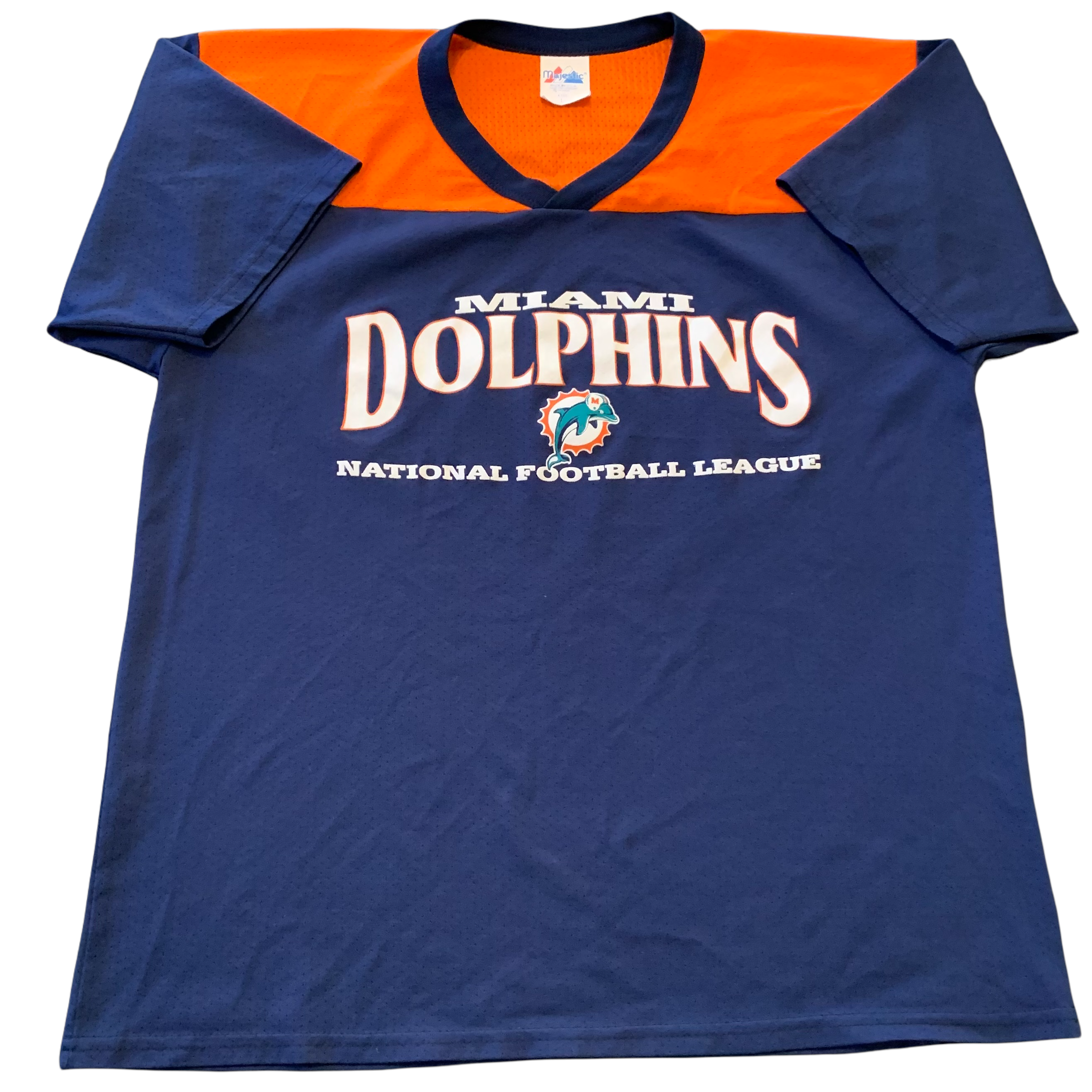 Vintage 90s Miami Dolphins T Shirt Blue Size XL Majestic NFL Football